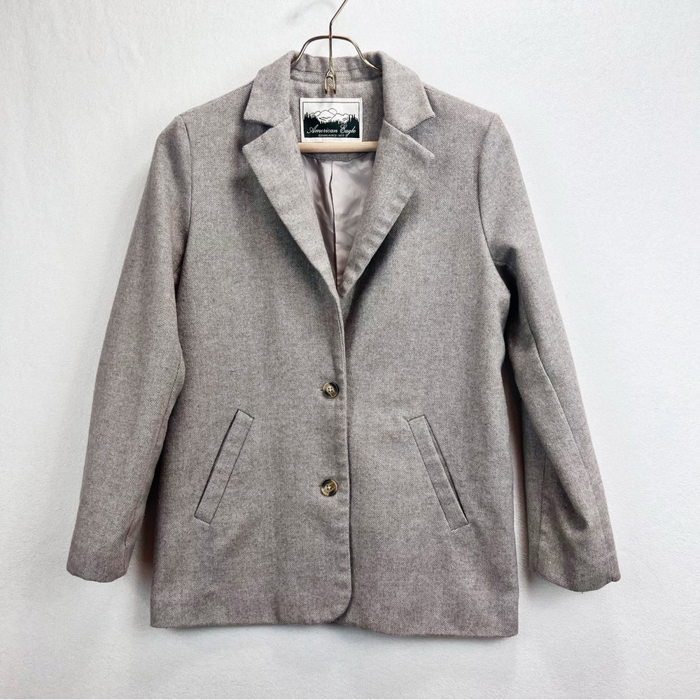 AE American Eagle Wool Blend Blazer‎ Size Small Gray Cream Academia Preppy